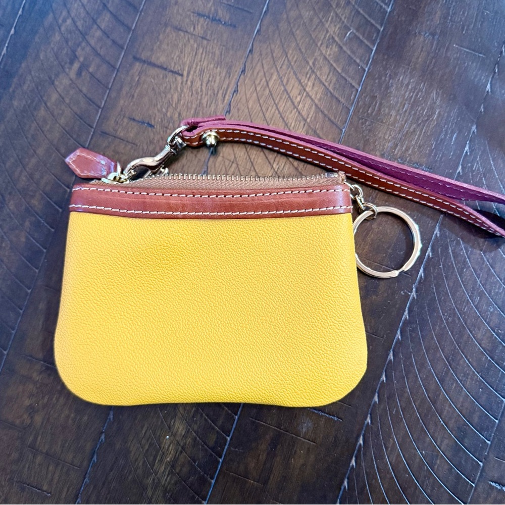 Dooney & Bourke Yellow and Brown Leather Keychain Pouch - Picture 3 of 6